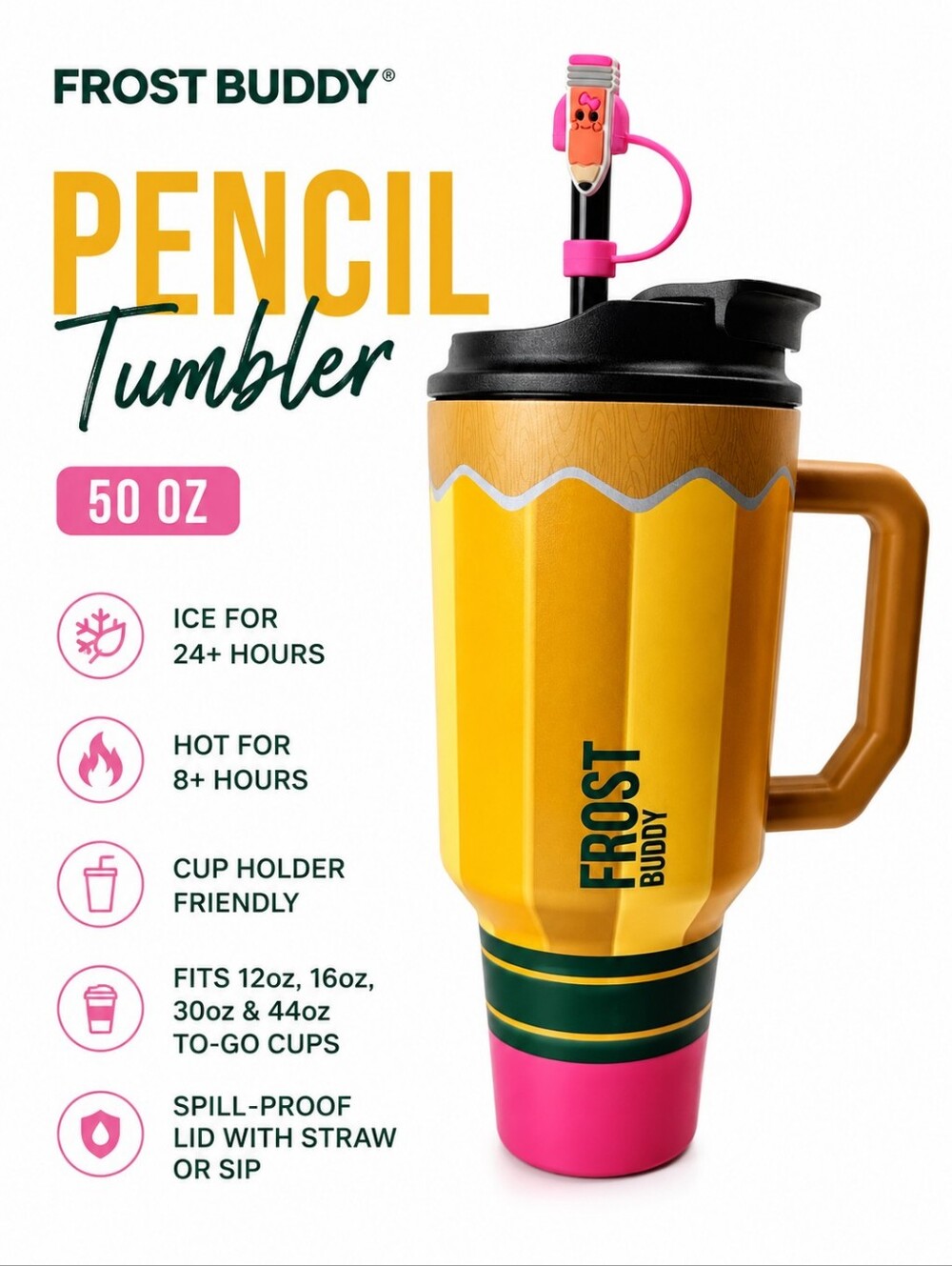 Frost Buddy 50 oz Pencil Tumbler – Universal Insulated Cup Holder